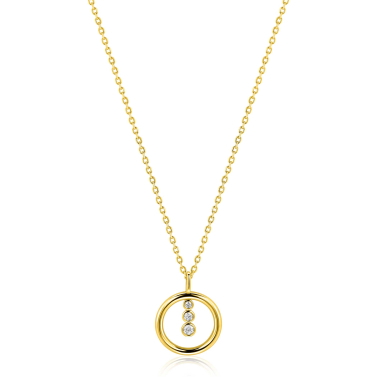 ZINZI gold plated zilveren ketting 45cm met ronde hanger en drie fonkelende witte zirkonia's ZIC2820Y