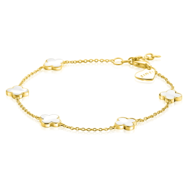 ZINZI gold plated zilveren armband met vijf klavers 11mm in parelmoer 17-20cm ZIA-BF153
