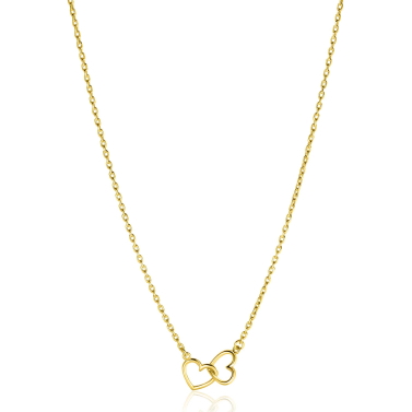 ZINZI gold plated zilveren ketting met 2 verbonden hartjes 40-45cm ZIC2513G