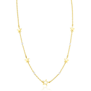 ZINZI zlv. collier gg.verg. sterren en parels