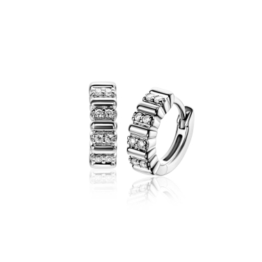 13mm ZINZI zilveren oorringen bezet met witte zirkonia's en luxe klapsluiting ZIO2686