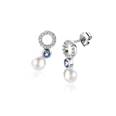 ZINZI zlv. oorstekers met zirc.wit/blauw/parel