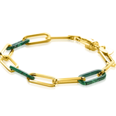 ZINZI zlv. armband gg.verg.paperclip met malachiet