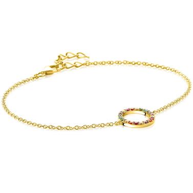 ZINZI zlv. armband gg.verg. open rondje regenboog