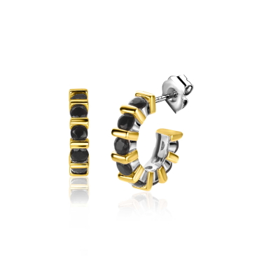 ZINZI silberner Ohrschmuck zweifarbig viereckig und runde schwarze Zirkonias 16mm ZIO2252