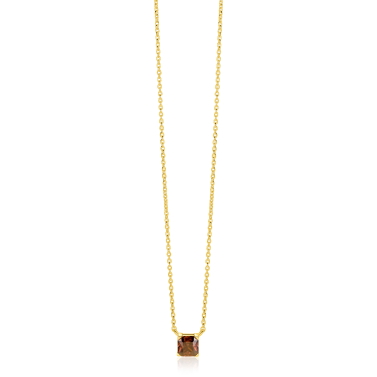 ZINZI gold plated zilveren ketting met vierkante bruine zirkonia 6mm 42-45cm ZIC-BF141
