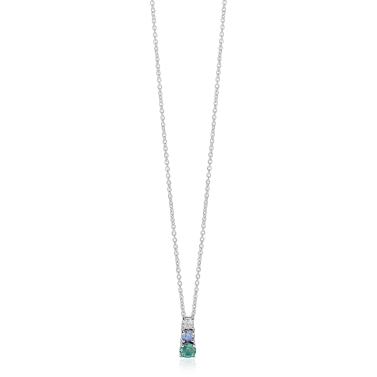 ZINZI zilveren ketting met strakke hanger bezet met witte, blauwe en petrol blauwe zirkonia's 42-45cm ZIC-BF143
