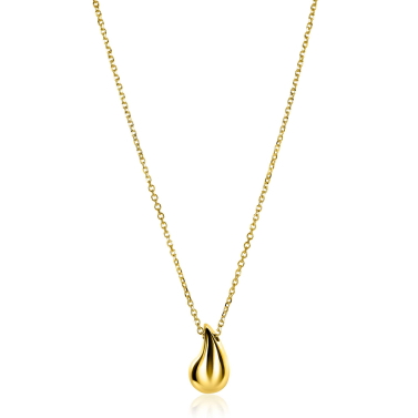 ZINZI gold plated zilveren jasseron ketting 42-45cm met organisch gevormde hanger 18mm ZIC2636G