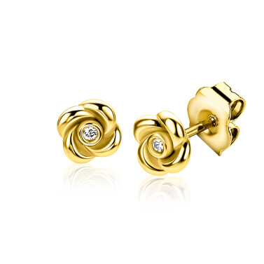 ZINZI zlv. oorknopjes gg.verg. roosje met zirconia