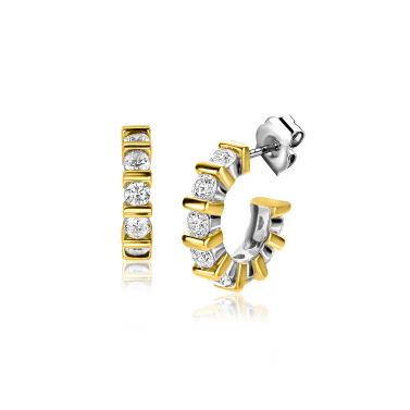 ZINZI zilveren oorsieraden bicolor vierkant en ronde witte zirconia's 16mm ZIO2251