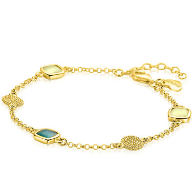 ZINZI zlv. armband gg.verg. groen en bew.plaatjes