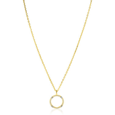 ZINZI goldplated zilveren ketting 45cm met open ronde hanger, verfraaid met X-details en witte zirkonia’s ZIC2814