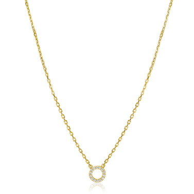 ZINZI gold plated zilveren ketting met open rondje (7,5mm) bezet met witte zirconia's 40-45cm ZIC2550Y