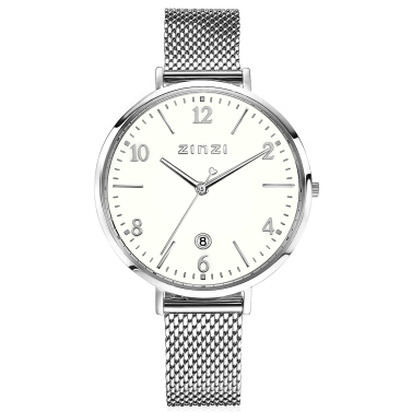 "ZINZI Uhr SOPHIE  weißes Zifferblatt mit Datum, Stahlgehäuse 38mm,  Stahlgitterband 16mm ZIW1406"