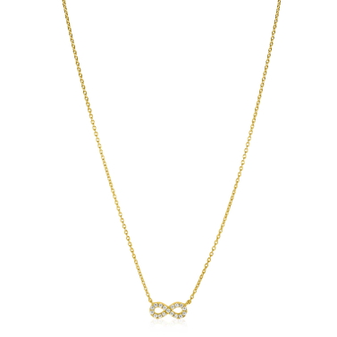 ZINZI gold plated zilveren ketting met Infinity teken, vol bezet met witte zirconia's 42-45cm ZIC2597Y