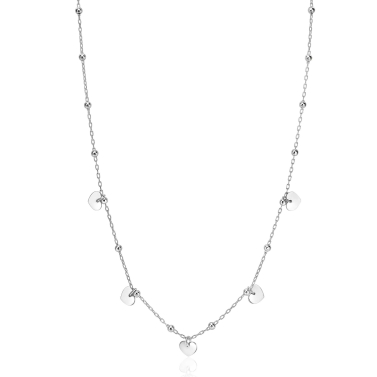 ZINZI zilveren ankerketting met kleine bolletjes en vijf gladde hartjes 42-45cm ZIC2531