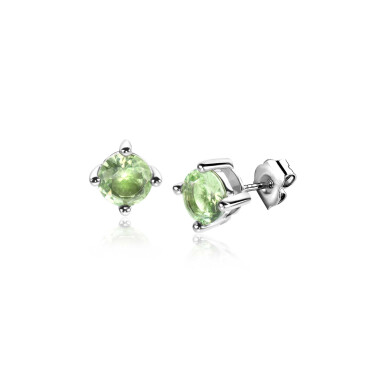 6mm ZINZI Sterling Silver Stud Earrings Prong Setting Light Green Color Stone ZIO1383G
