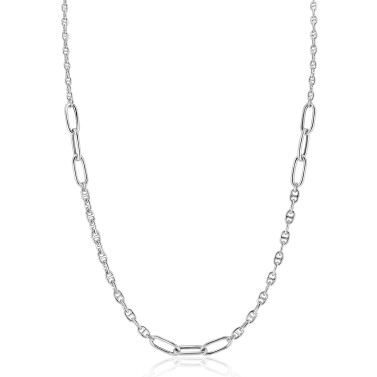 ZINZI zilveren marine schakel ketting, gecombineerd met grotere ovale schakels 42-45cm ZIC2413