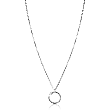 ZINZI zilveren ketting 42–45cm met ronde slang-hanger (15mm), bezet met peervormige witte zirkonia ZIC2722