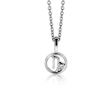 9mm ZINZI silver Capricorn zodiac sign pendant set with white zirconias ZIH-STE (without necklace)