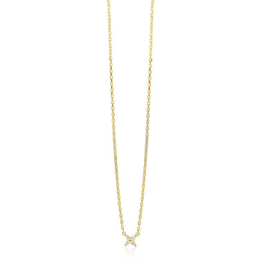 ZINZI gold plated zilveren ketting met bloem bezet met vier druppelvormige witte zirconia's 42-45cm ZIC2624