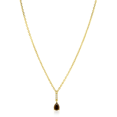 ZINZI zlv. collier met staafje zirconia's en peer bruin