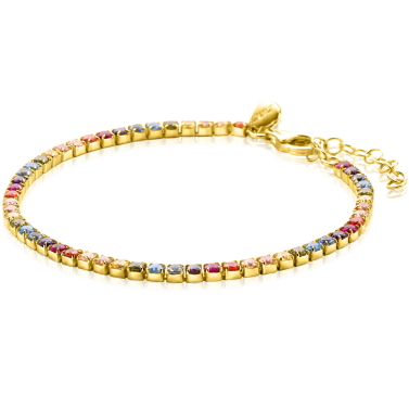 ZINZI vergoldetes Silber Tennisarmband, 3 mm breit, besetzt mit regenbogenfarbenen Edelsteinen in quadratischen Fassungen, 17-20 cm ZIA2666