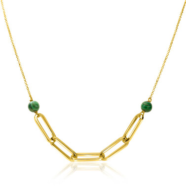 ZINZI zlv. collier gg.verg.paperclip en malachiet bol
