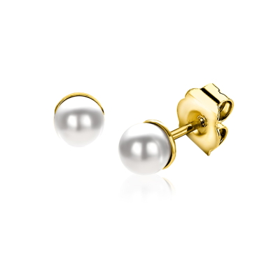 ZINZI silberne gelbvergoldete Ohrstecker 6mm weiß Perle ZIO1317Y