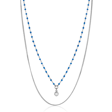 ZINZI zlv.2x collier grmt. en blauwe bolletjes en zirc.