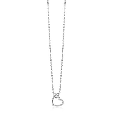 ZINZI zlv. collier twee harten verbonden zirc.