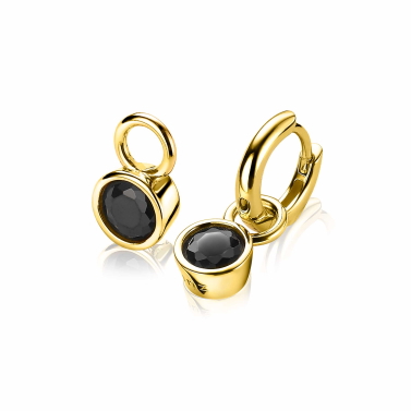 ZINZI silberne Ohrhänger 14K gelbvergoldet 7mm rund schwarz ZICH1486YZ