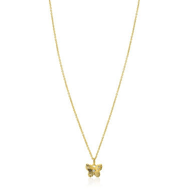 ZINZI gold plated zilveren ketting 42-45cm met vlinder hanger, bezet met witte zirkonia's ZIC2742
