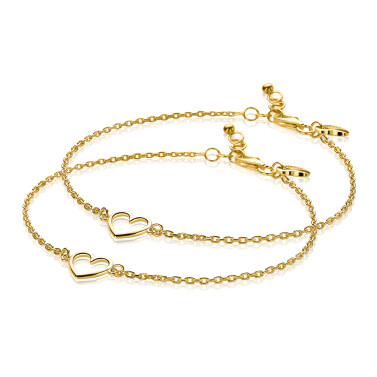 ZINZI 2er Set Silberarmbänder gelbvergoldet mit offenem Herz ZIA1420G-SET