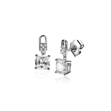 ZINZI silberne Ohrstecker mit quadratischen weißen Zirkonia- und Pavé-Fassungen 15mm ZIO2268