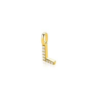 ZINZI gold plated zilveren letter hanger L bezet met witte zirkonia's ZIH2828-L (zonder ketting)