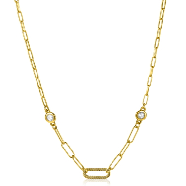 ZINZI Silberkette 14 Karat gelbvergoldet Paperclip Glieder mit weißen runden Zirkonias 42-45cm ZIC2264G