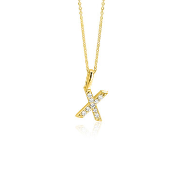 ZINZI gold plated zilveren letter hanger X bezet met witte zirkonia's ZIH2828-X (zonder ketting)