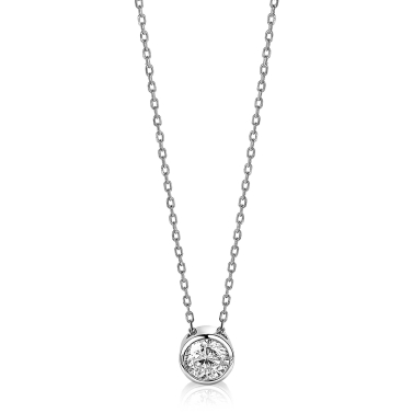 ZINZI zilveren ketting met hanger rond wit 40-45cm ZIC1775
