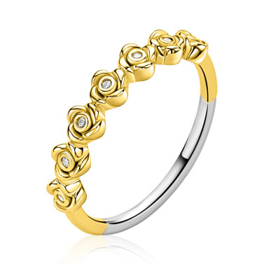 ZINZI zlv. ring gg.verg. 7 roosjes en zirconia's mt.62