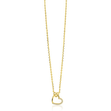 ZINZI zlv. collier gg.verg. 2 harten verbonden zirc.