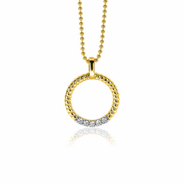 ZINZI zilveren ronde hanger 22mm in geel verguld gedraaid witte zirconia ZIH2128Y (zonder collier)