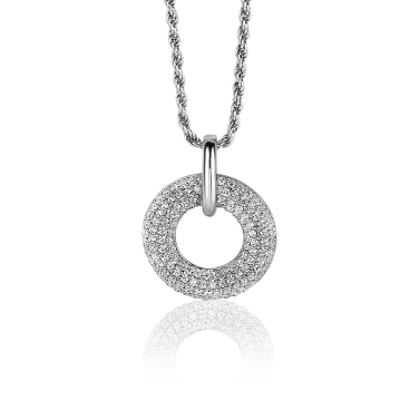 20mm ZINZI zilveren hanger open ronde vorm, bezet met witte zirconia's ZIH2446  (zonder collier)