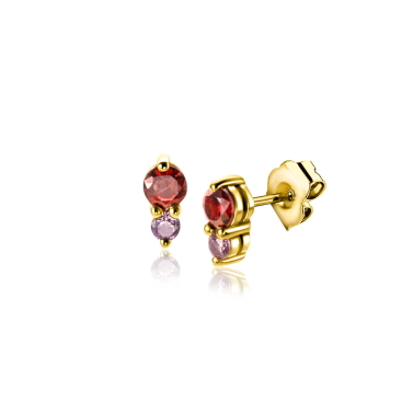 ZINZI zlv. oorknopjes rood/paars zirconia
