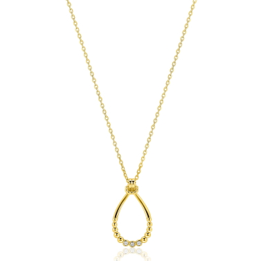 ZINZI goldplated zilveren ketting 45cm met open druppelvormige hanger, met bolletjes en drie witte zirkonia’s ZIC2839Y