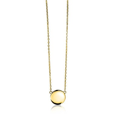 ZINZI gold plated zilveren ketting 43cm met rond plaatje 15mm om te graveren ZIC2345G