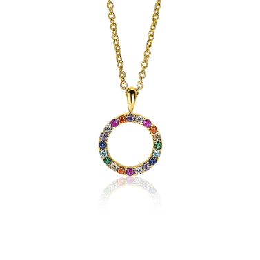 12mm ZINZI Gold Plated Sterling Silver Pendant Rainbow Color Stones ZIH2170 (excl. necklace)