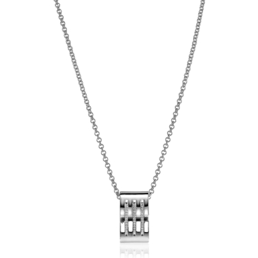 Mart Visser by ZINZI zilveren ketting 45cm met strakke rechte hanger, drie banen bezet met witte zirconia's MVC18
