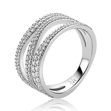 Mart Visser by ZINZI zilveren multi-look ring 11,5mm breed organisch gevormd en bezet met witte zirkonia's MVR26