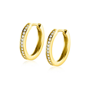 15mm ZINZI Gold 14 krt gouden oorringen, bezet met witte zirconia's met luxe klapsluiting 15mm x 2mm vierkante buis ZGO571Z